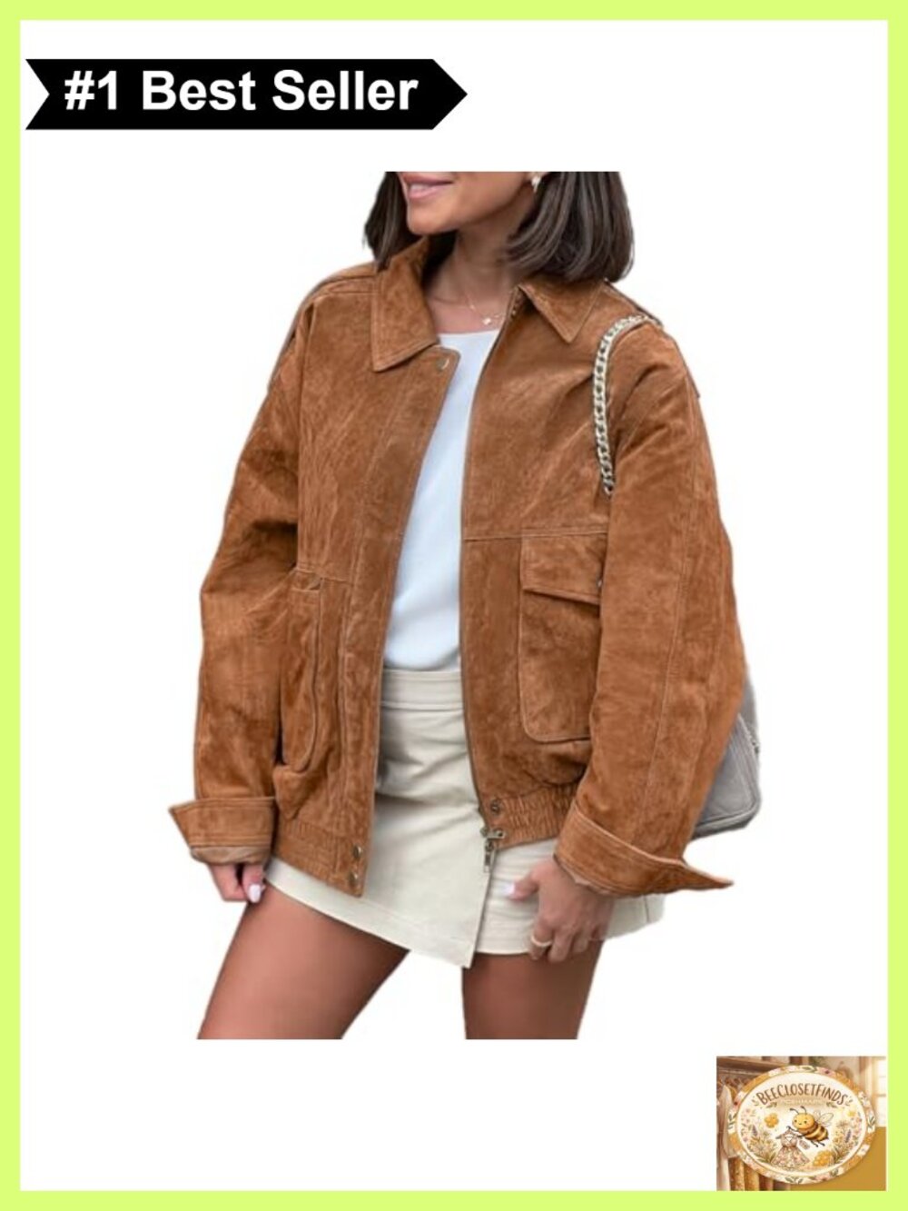 Faux Suede Bomber Jacket Zip Up Cropped Moto Biker Coat Oversized